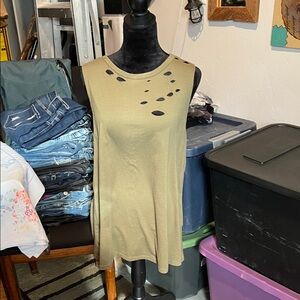 Sleeveless Tan Top with Distressed Design